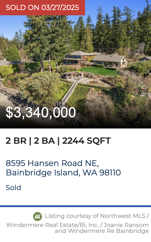 Hansen Road Sold by Jen Pells Windermere Bainbridge